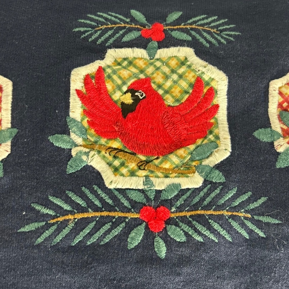 VINTAGE Top Stitch Sweatshirt Womens Blue Embroidered Bird Cardinal Cottagecore - Picture 5 of 7